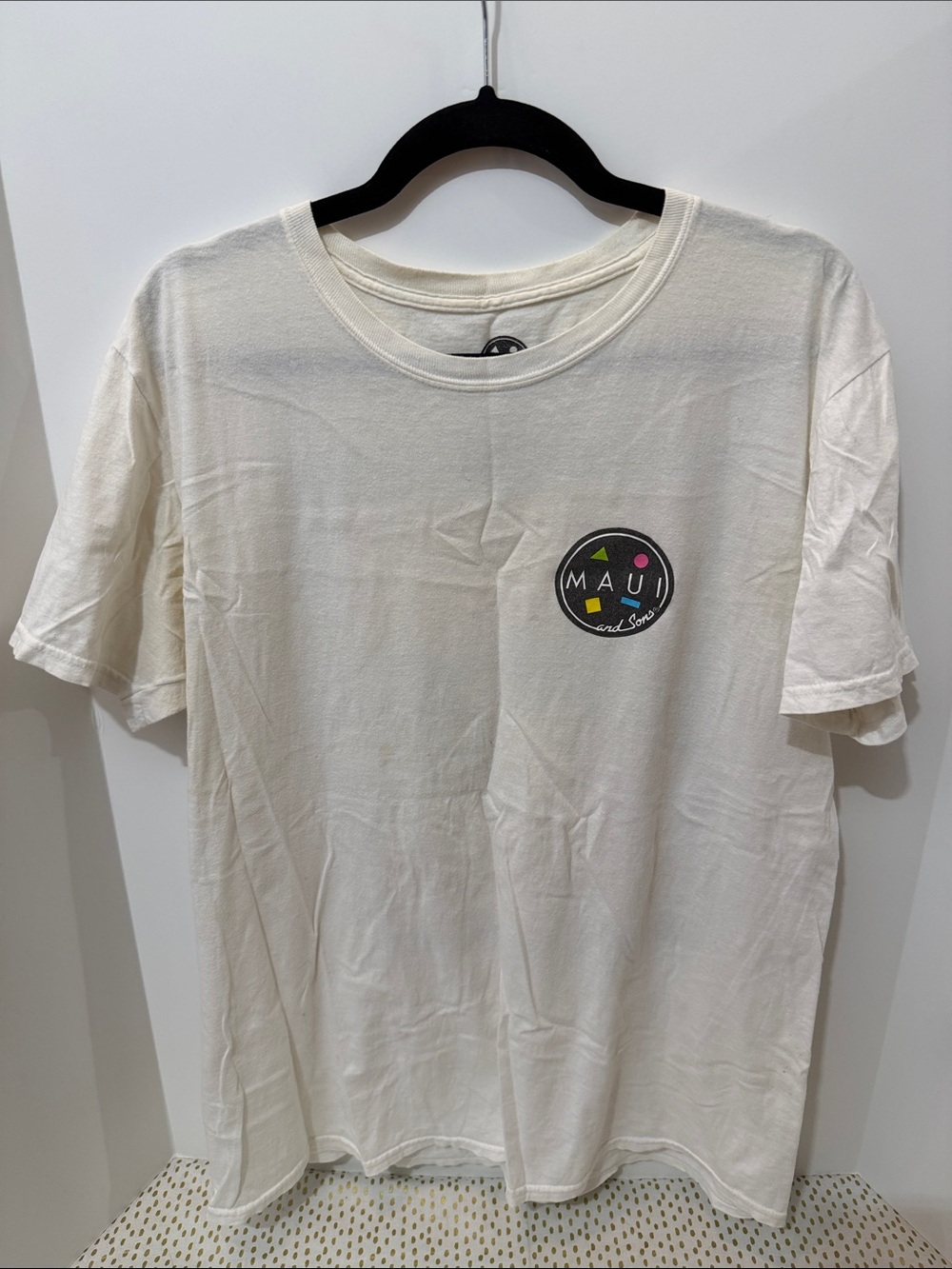 Maui and Sons Cream Short-Sleeve Logo Tee with Multi-Color Emblem